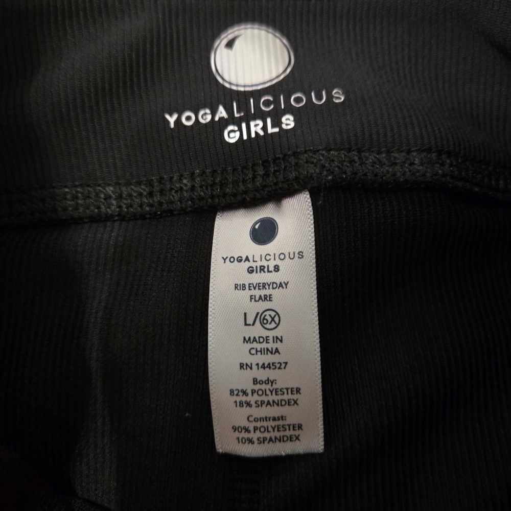 Yogalicious Girls Rib Everyday Flare Leggings Set of 2 Black Purple Size L 6X - Picture 6 of 7